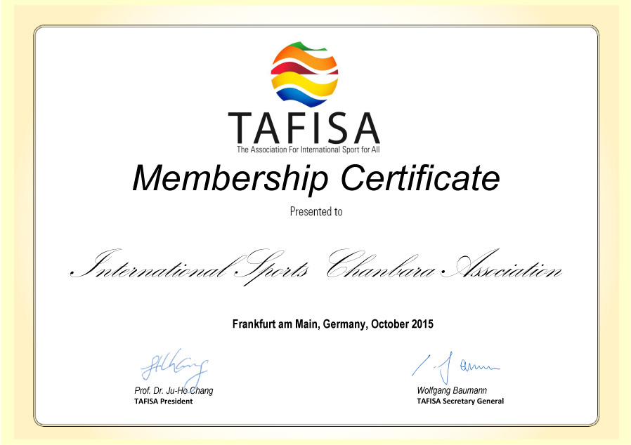 ISCA TAFISA（国際スポーツ・フォア・オール協議会）（ The Association For International Sport for All）に正式加盟